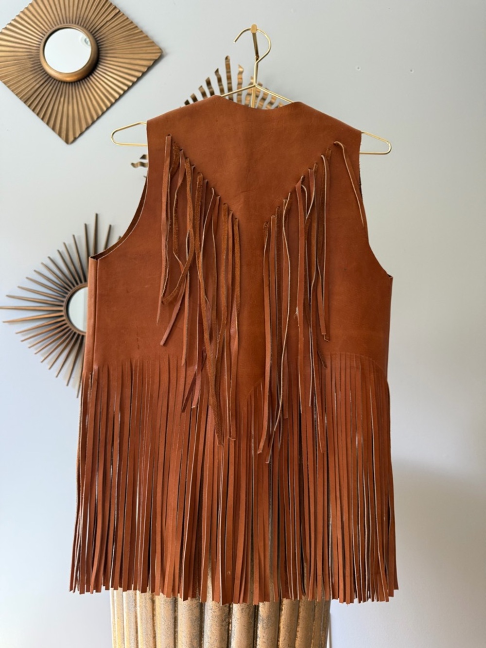 Vintage  Brown 70’s Boho Leather Fringe Vest - Picture 6 of 7